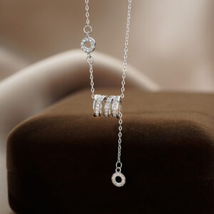S999 Silver CZ Cylinder Tassel Pendant Necklace for Women main product image 1