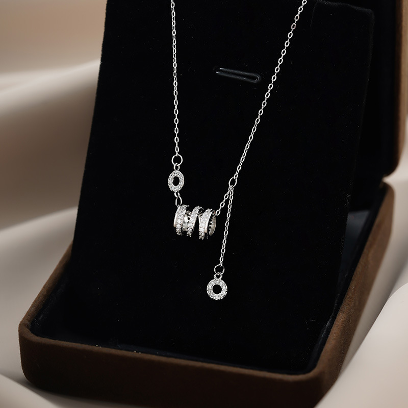 S999 Silver CZ Cylinder Tassel Pendant Necklace for Women main product image 2