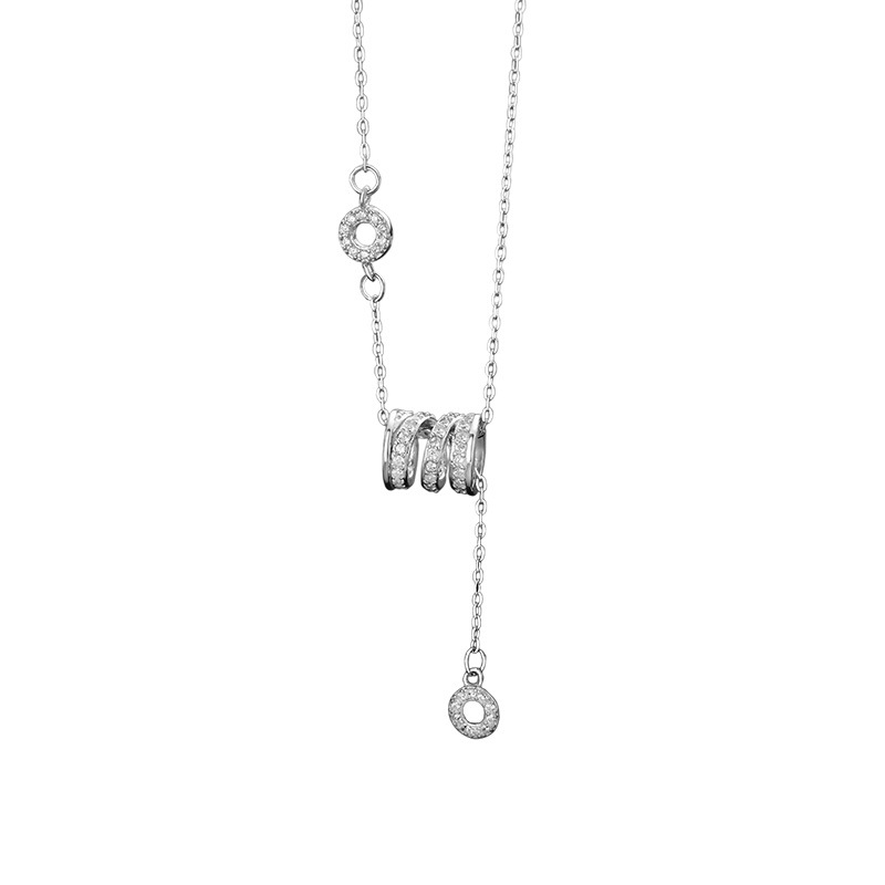 S999 Silver CZ Cylinder Tassel Pendant Necklace for Women main product image 5