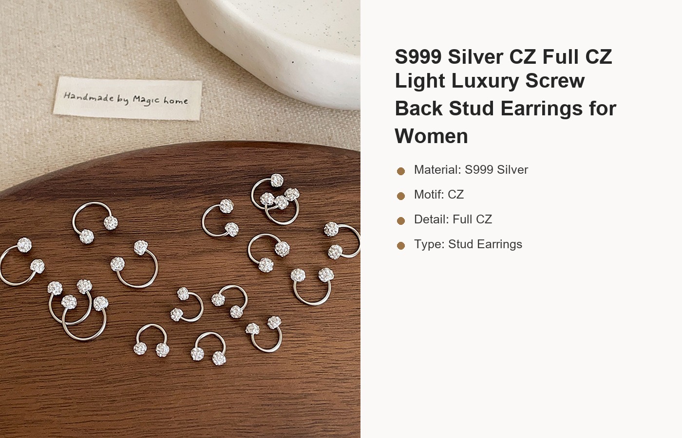 S999 Silver CZ Full CZ Light Luxury Screw Back Stud Earrings for Women detail image