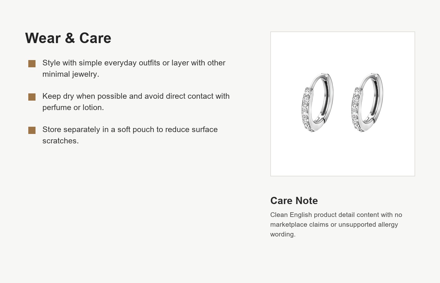 S999 Silver CZ Huggie Hoop Earrings for Women detail image