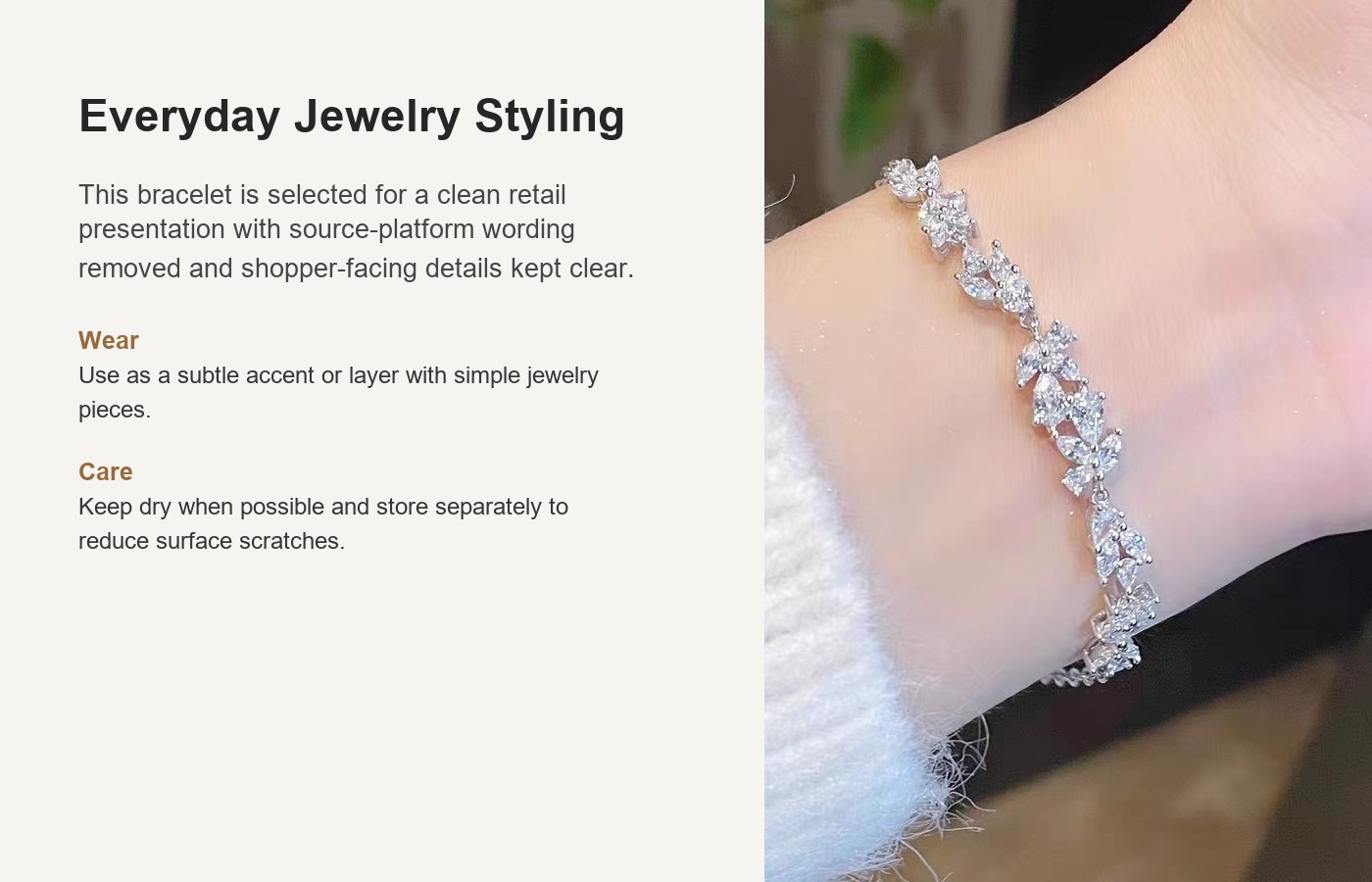 S999 Silver CZ Minimalist Light Luxury Bracelet for Women detail image