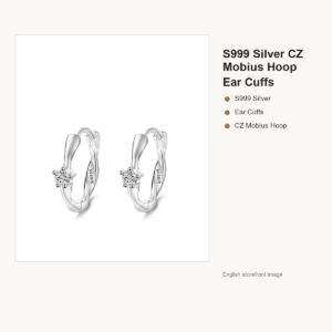 S999 Silver CZ Mobius Hoop Ear Cuffs for Women gallery image 1
