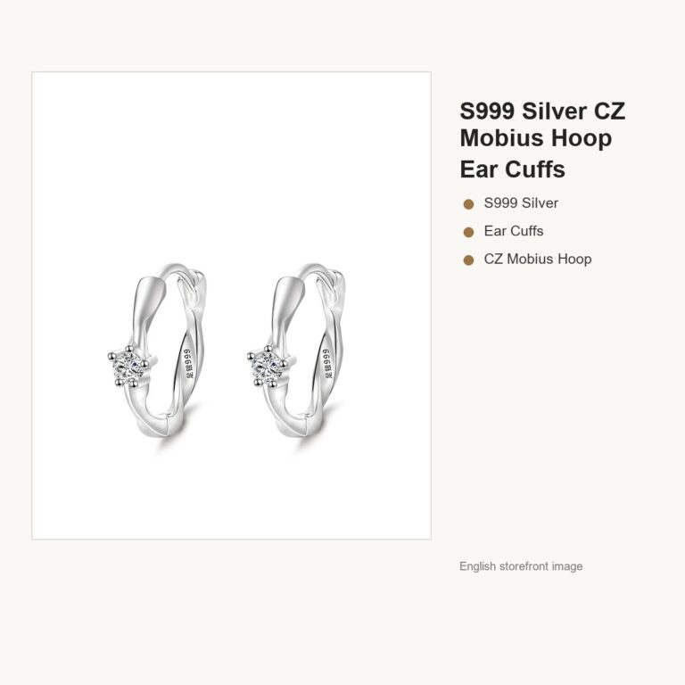 S999 Silver CZ Mobius Hoop Ear Cuffs for Women gallery image 1