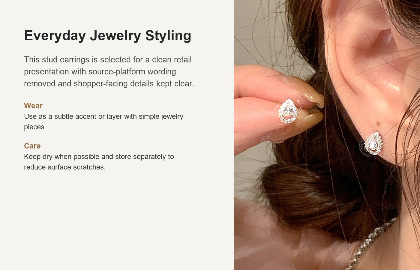 S999 Silver CZ Sparkle CZ Minimalist Stud Earrings for Women detail image