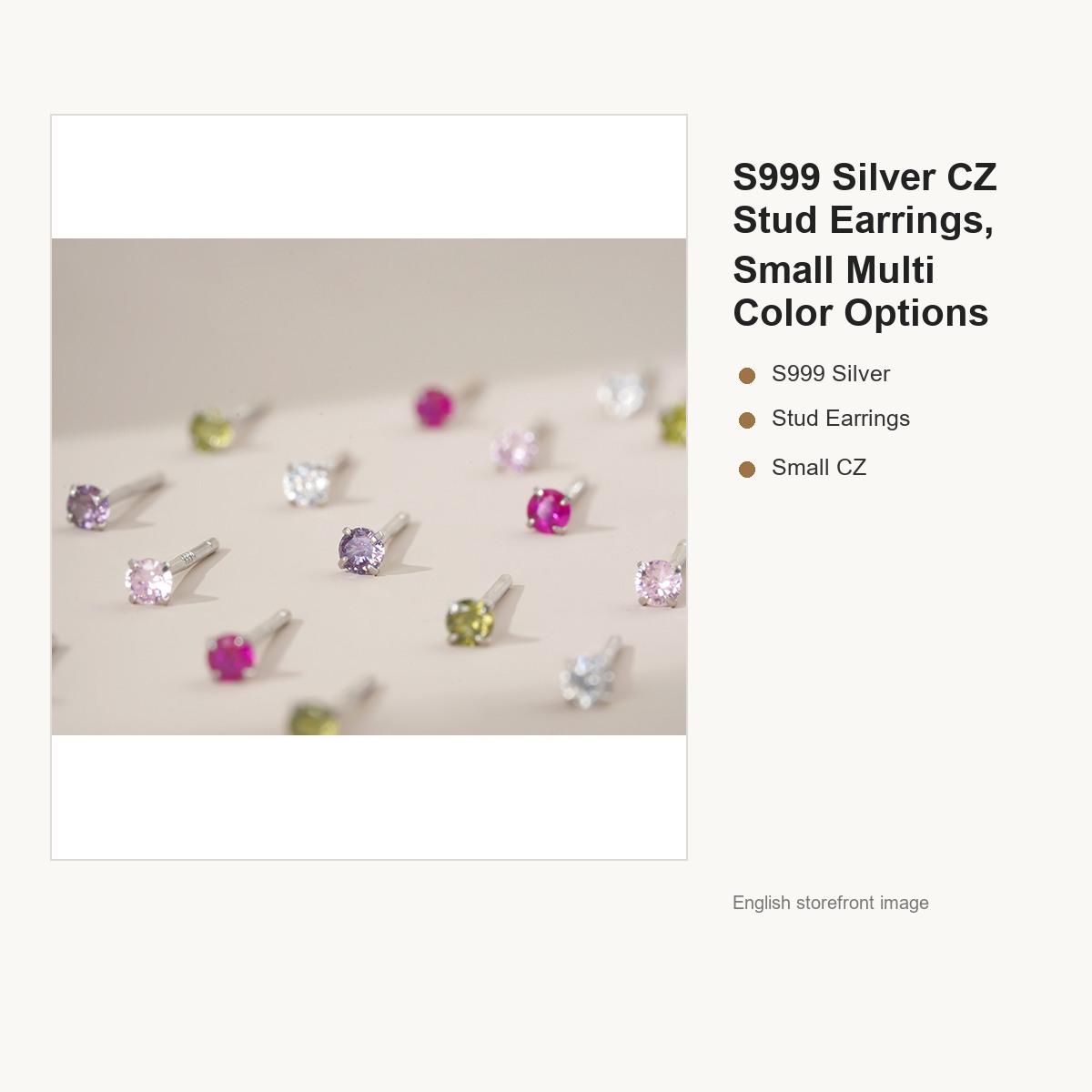 S999 Silver CZ Stud Earrings, Small Multi Color Options gallery image 1