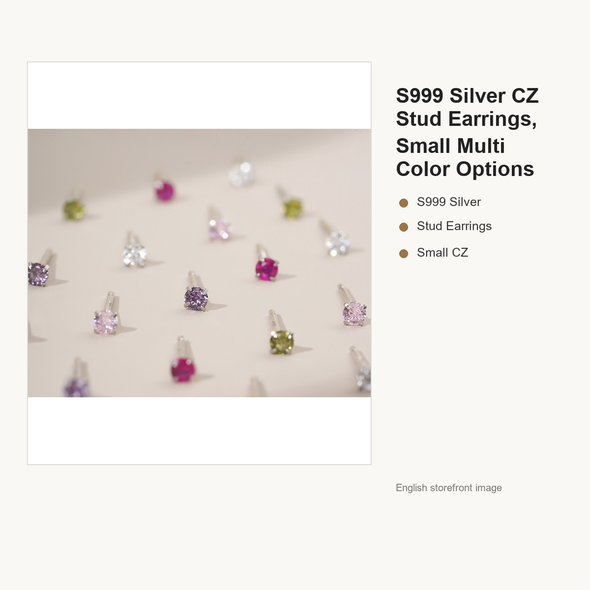 S999 Silver CZ Stud Earrings, Small Multi Color Options gallery image 2