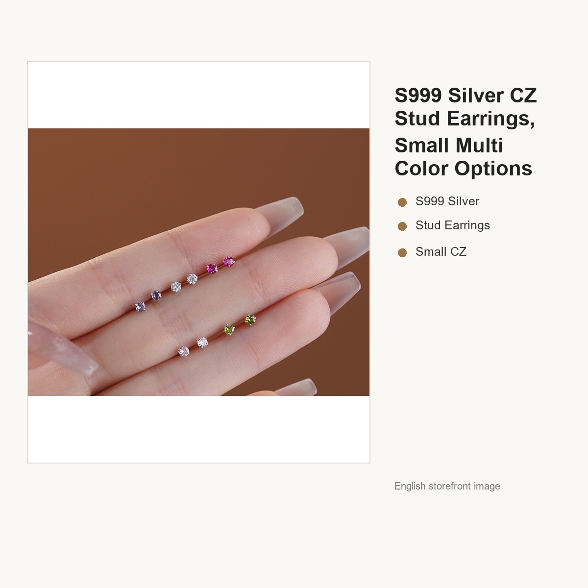 S999 Silver CZ Stud Earrings, Small Multi Color Options gallery image 4