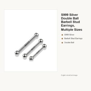 S999 Silver Double Ball Barbell Stud Earrings, Multiple Sizes gallery image 1