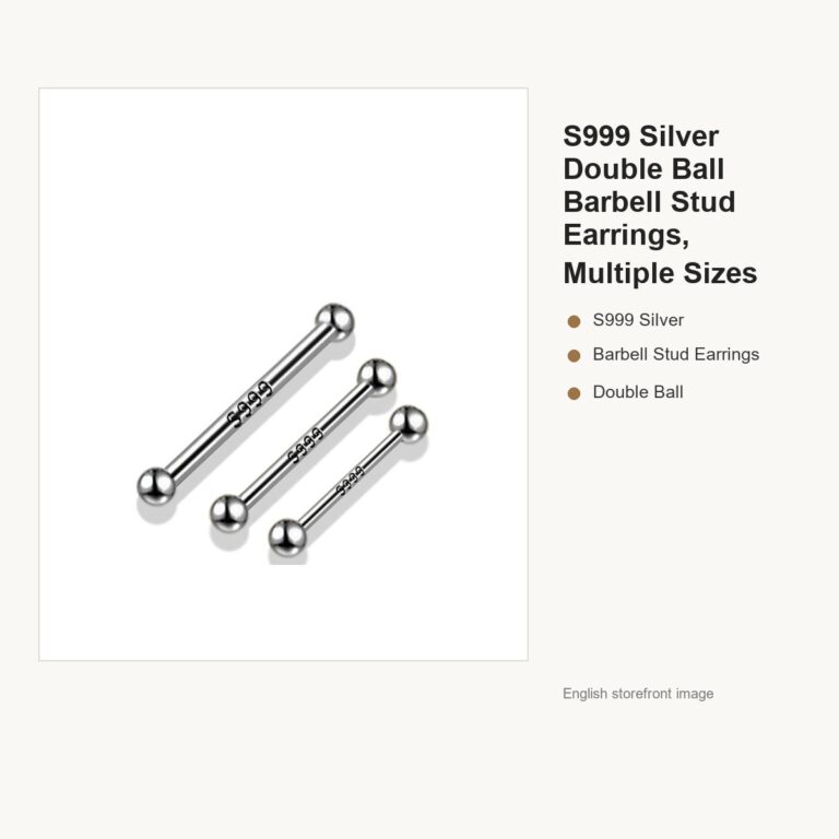 S999 Silver Double Ball Barbell Stud Earrings, Multiple Sizes gallery image 1