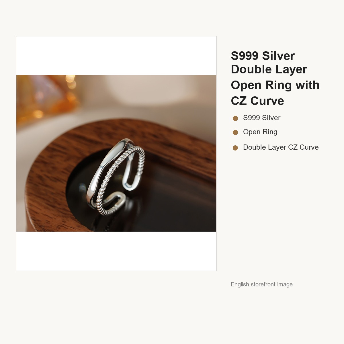 S999 Silver Double Layer Open Ring with CZ Curve gallery image 1