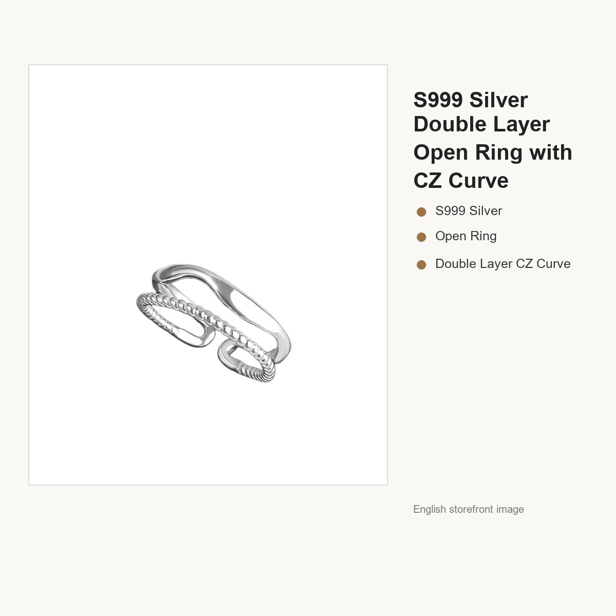 S999 Silver Double Layer Open Ring with CZ Curve gallery image 5
