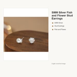 S999 Silver Fish and Flower Stud Earrings for Women gallery image 1