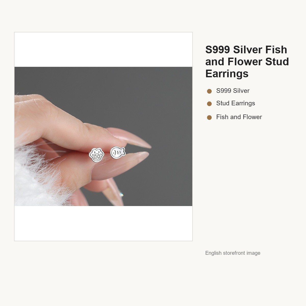 S999 Silver Fish and Flower Stud Earrings for Women gallery image 2