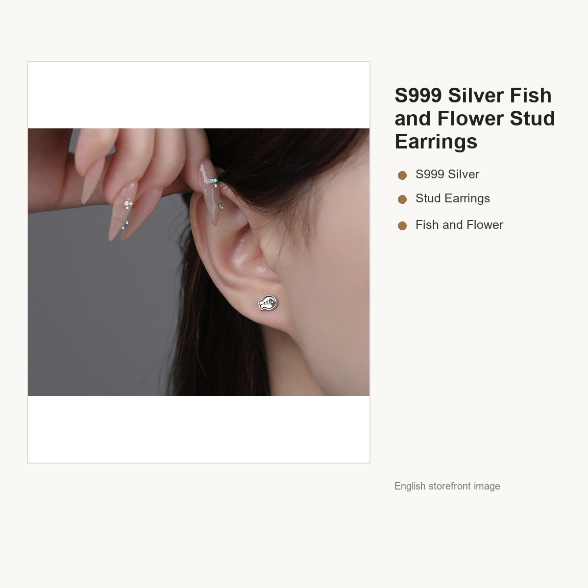 S999 Silver Fish and Flower Stud Earrings for Women gallery image 3