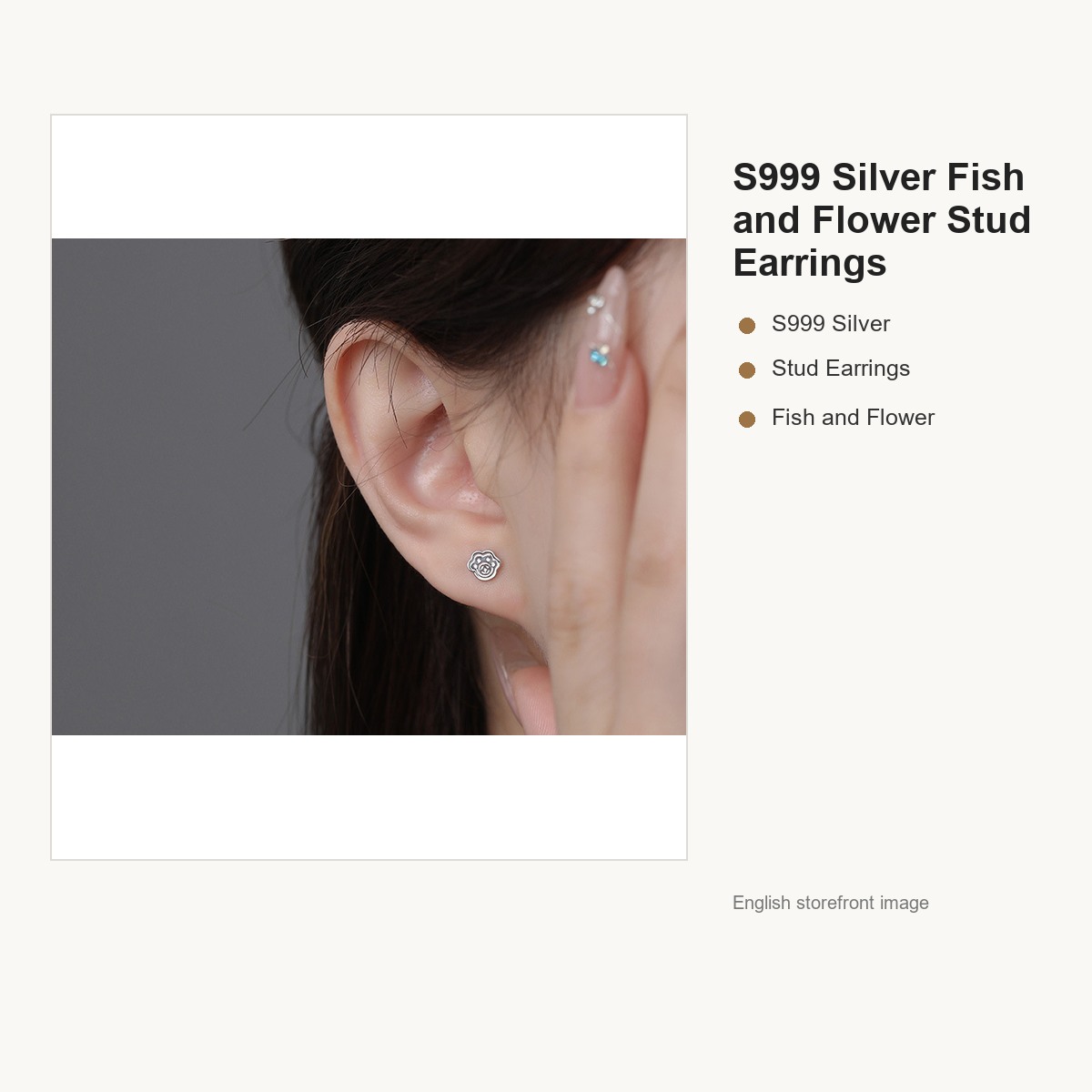 S999 Silver Fish and Flower Stud Earrings for Women gallery image 4