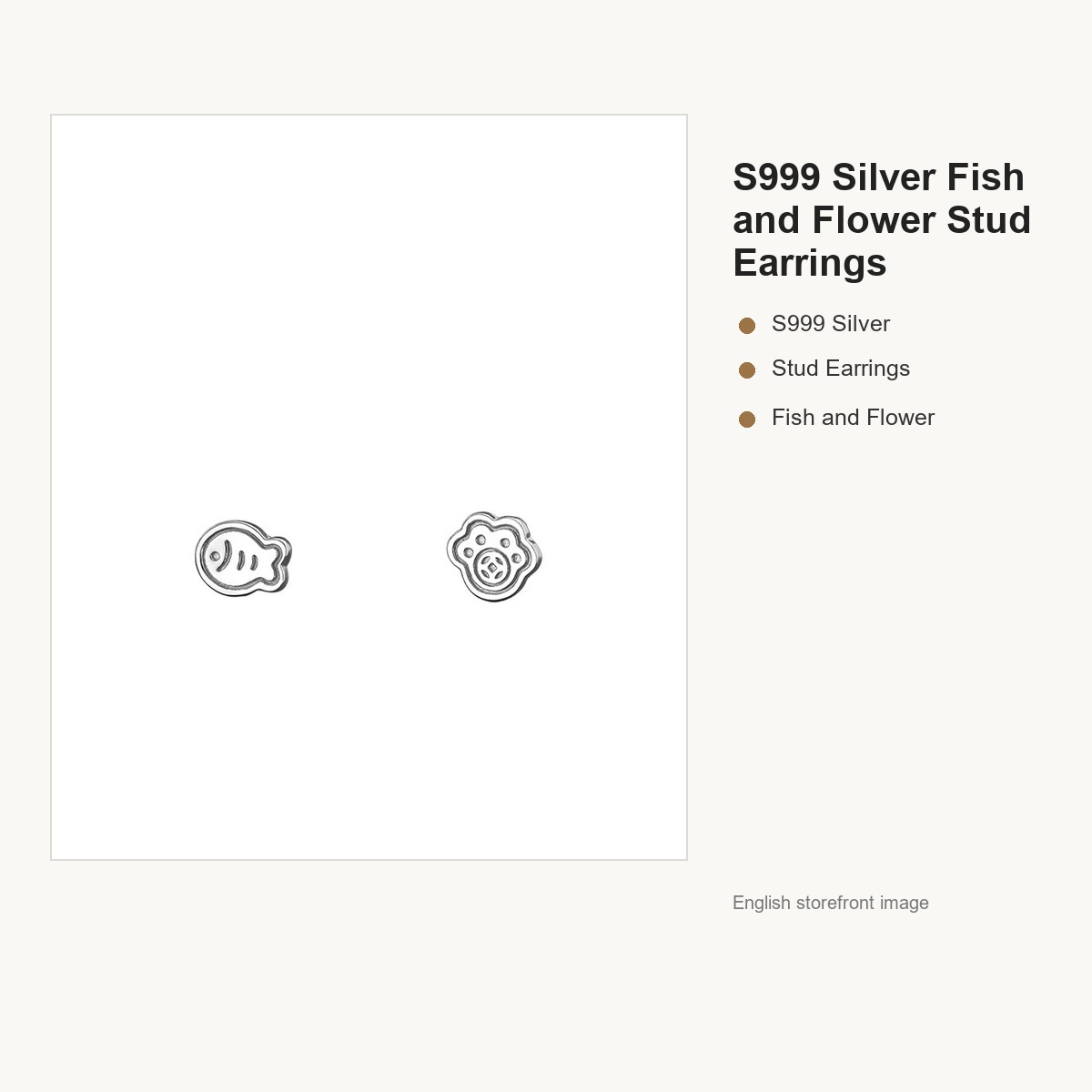 S999 Silver Fish and Flower Stud Earrings for Women gallery image 5