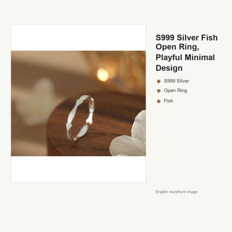 S999 Silver Fish Open Ring for Women, Playful Minimal Design gallery image 1
