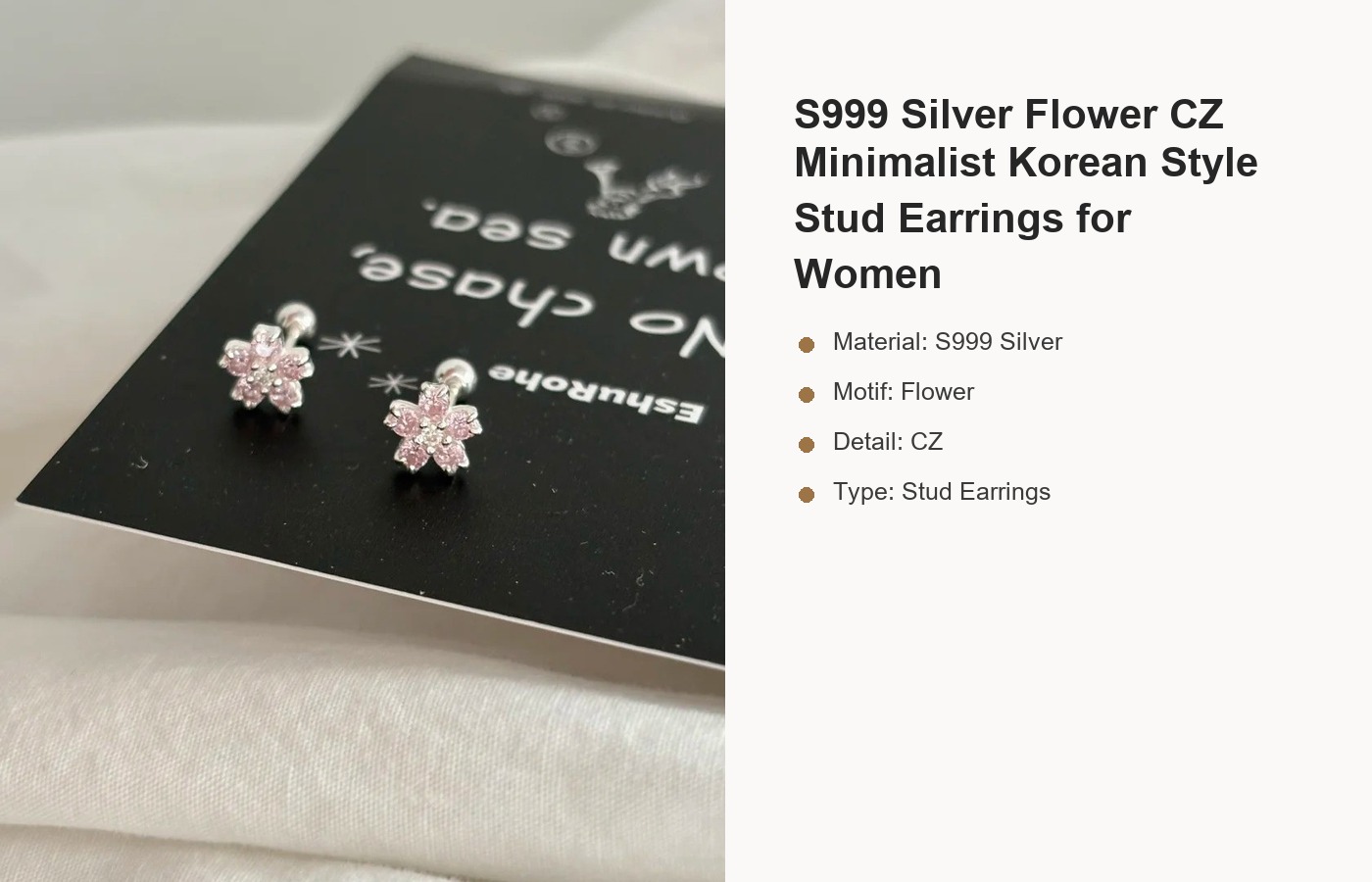 S999 Silver Flower CZ Minimalist Korean Style Stud Earrings for Women detail image