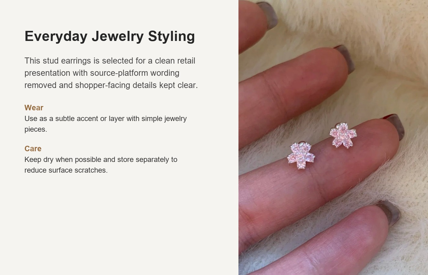 S999 Silver Flower CZ Minimalist Korean Style Stud Earrings for Women detail image