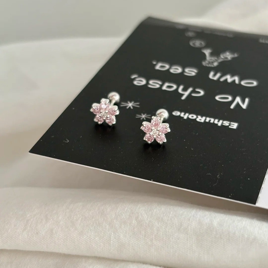 S999 Silver Flower CZ Minimalist Korean Style Stud Earrings for Women main image 2