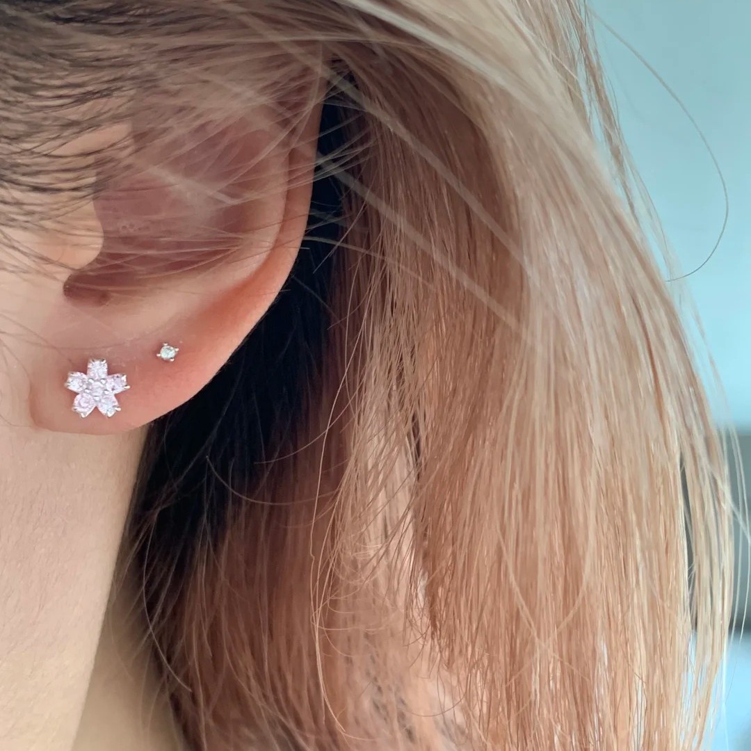 S999 Silver Flower CZ Minimalist Korean Style Stud Earrings for Women main image 4