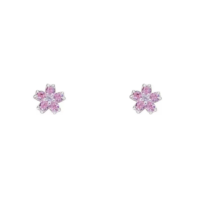S999 Silver Flower CZ Minimalist Korean Style Stud Earrings for Women main image 5