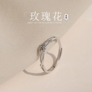 S999 Silver Flower Light Luxury Adjustable Open Ring for Women main image 1