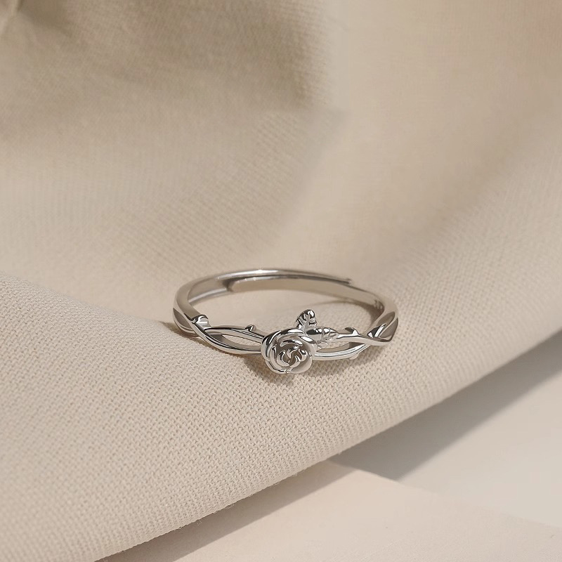 S999 Silver Flower Light Luxury Adjustable Open Ring for Women main image 2
