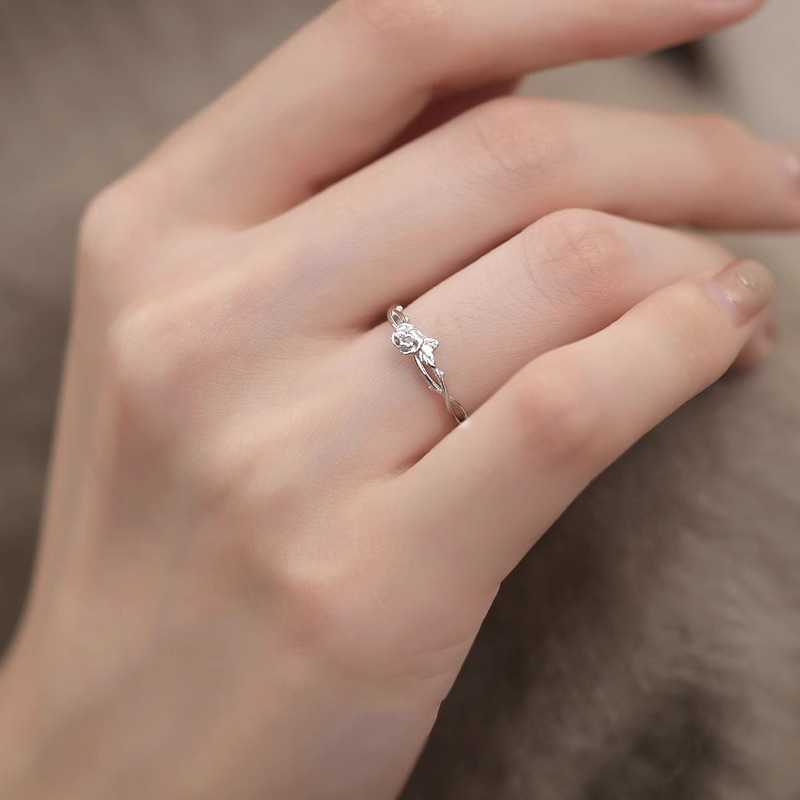 S999 Silver Flower Light Luxury Adjustable Open Ring for Women main image 3