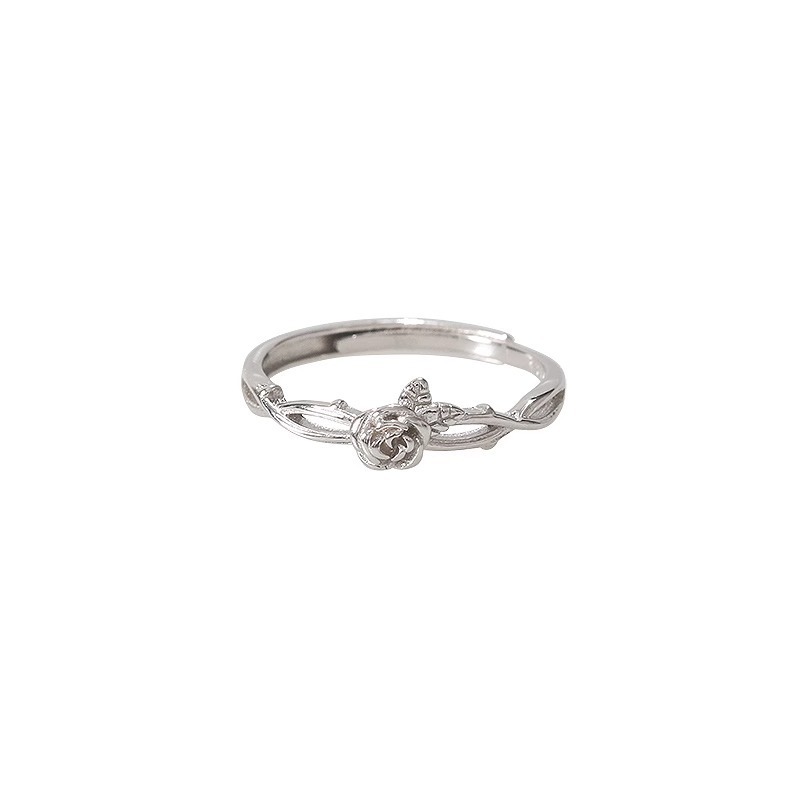 S999 Silver Flower Light Luxury Adjustable Open Ring for Women main image 5