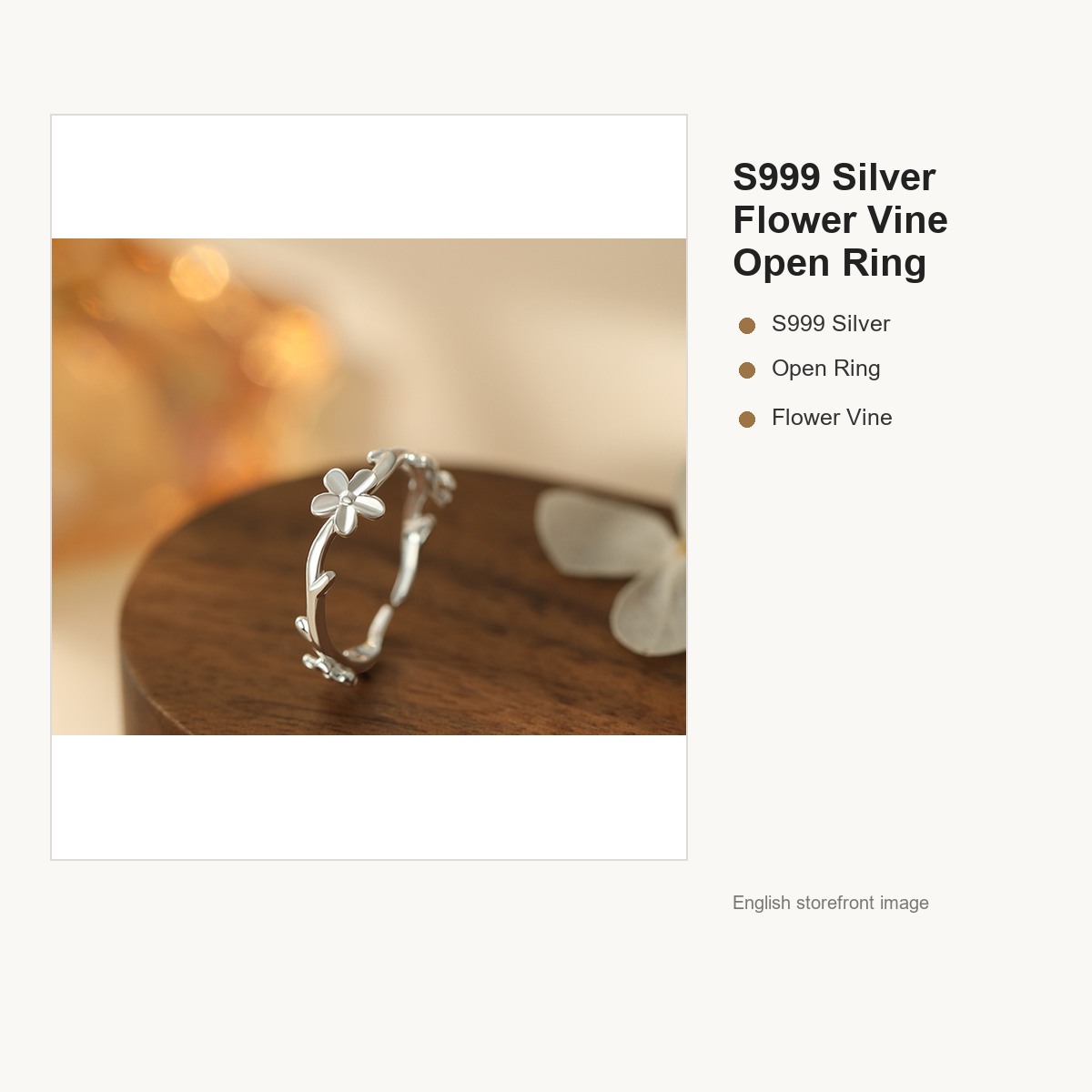 S999 Silver Flower Vine Open Ring for Women gallery image 1