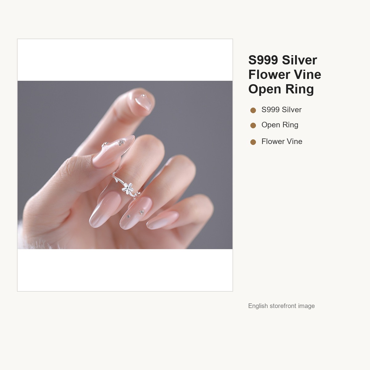 S999 Silver Flower Vine Open Ring for Women gallery image 2