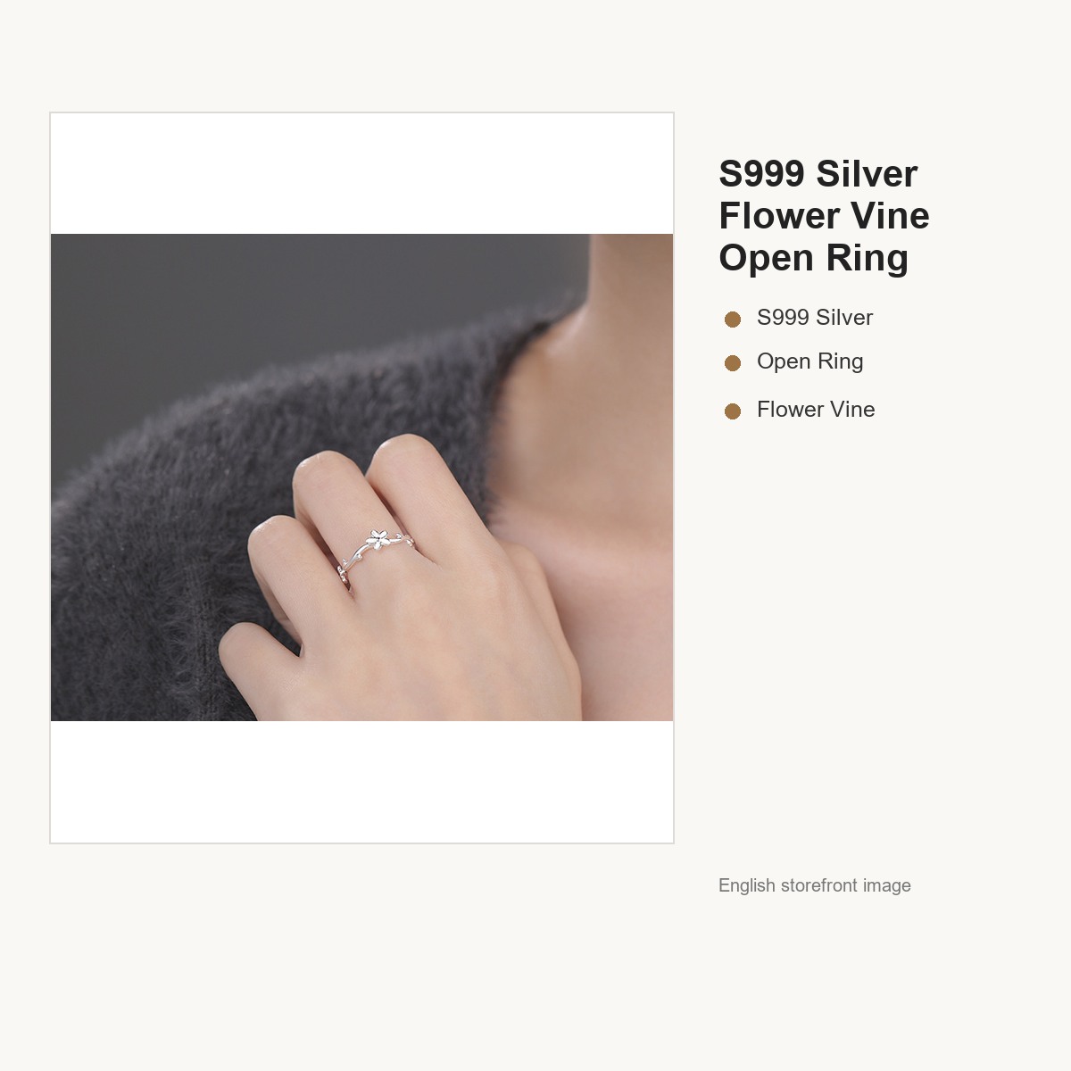 S999 Silver Flower Vine Open Ring for Women gallery image 3
