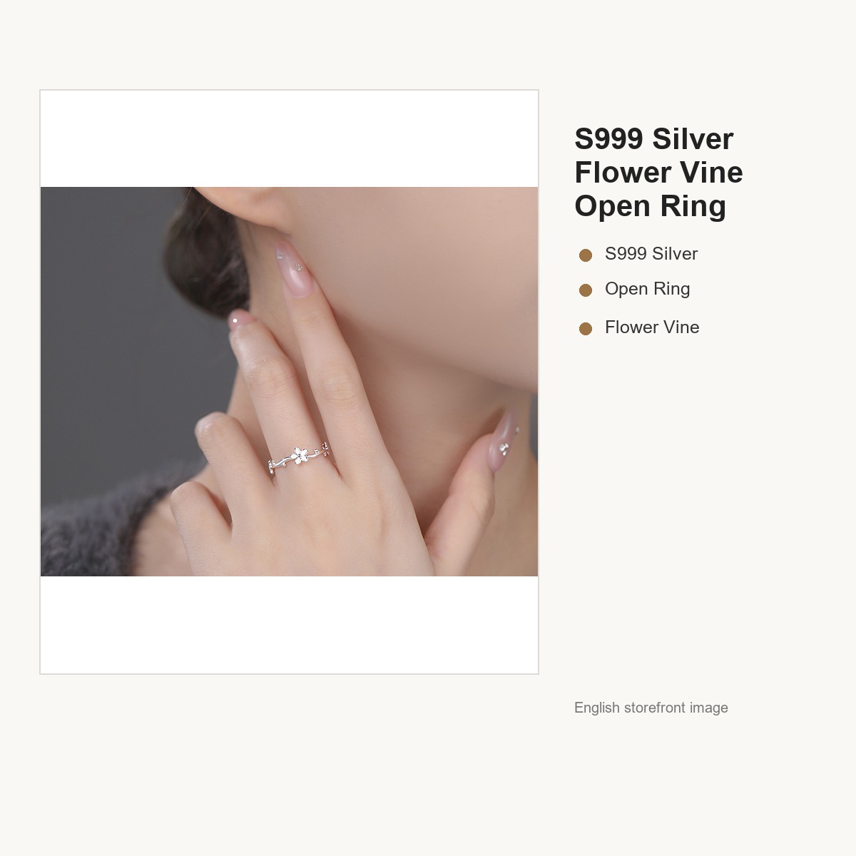 S999 Silver Flower Vine Open Ring for Women gallery image 4