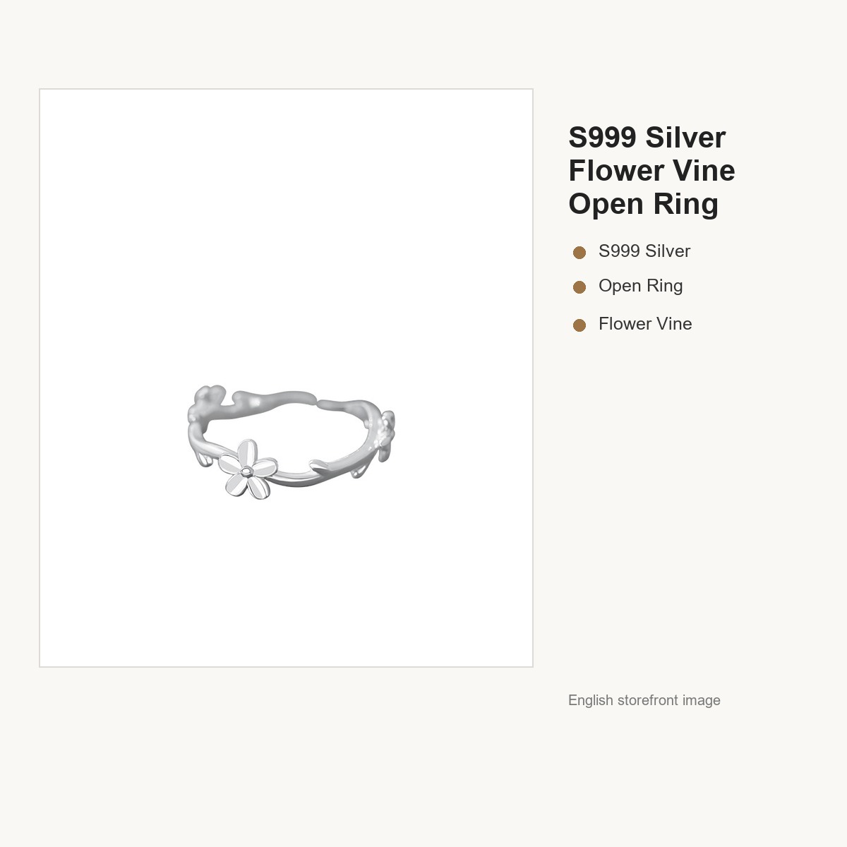 S999 Silver Flower Vine Open Ring for Women gallery image 5