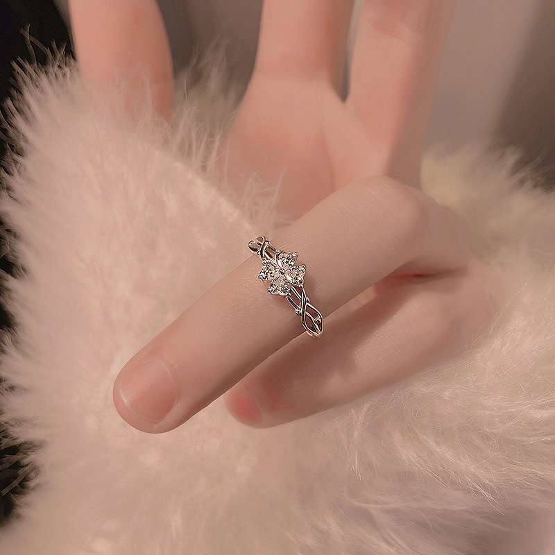 S999 Silver Four Leaf Clover CZ Light Luxury Ring for Women main image 2