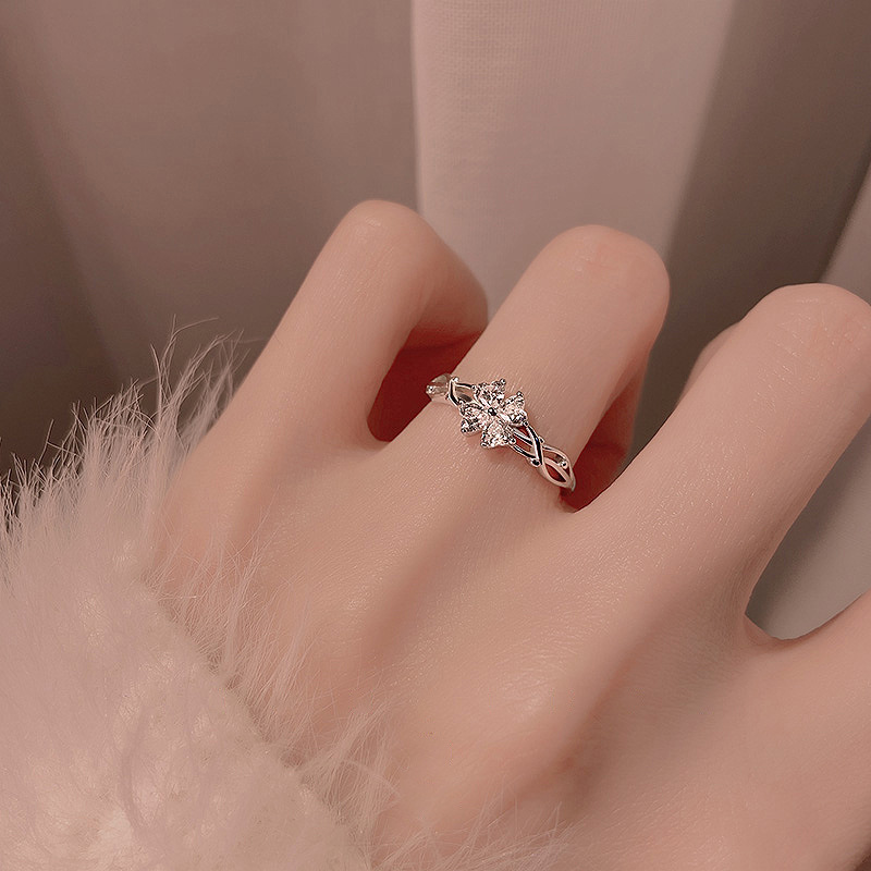 S999 Silver Four Leaf Clover CZ Light Luxury Ring for Women main image 3