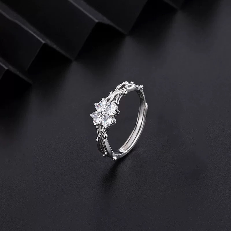 S999 Silver Four Leaf Clover CZ Light Luxury Ring for Women main image 4