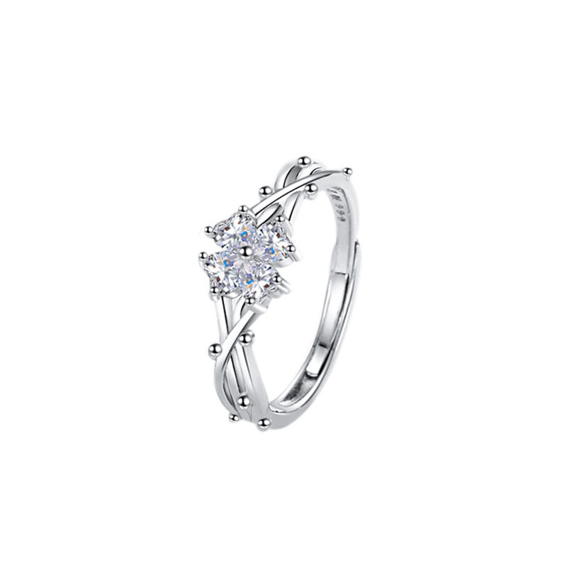 S999 Silver Four Leaf Clover CZ Light Luxury Ring for Women main image 5