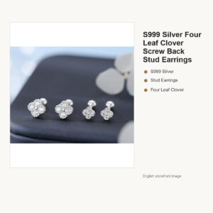 S999 Silver Four Leaf Clover Screw Back Stud Earrings gallery image 1