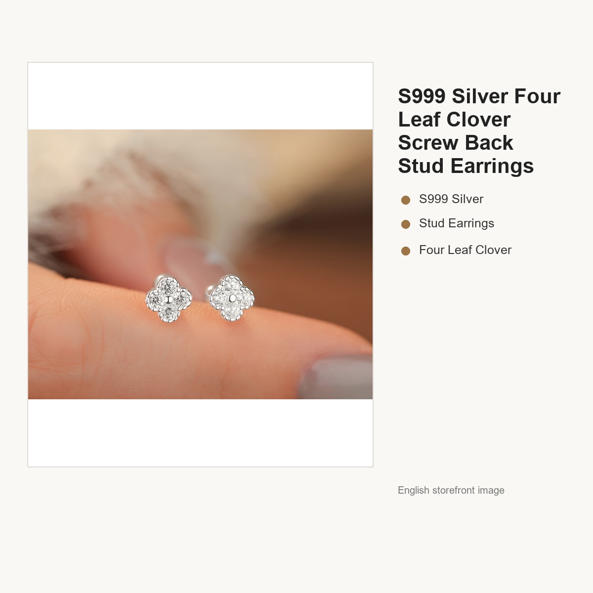 S999 Silver Four Leaf Clover Screw Back Stud Earrings gallery image 2