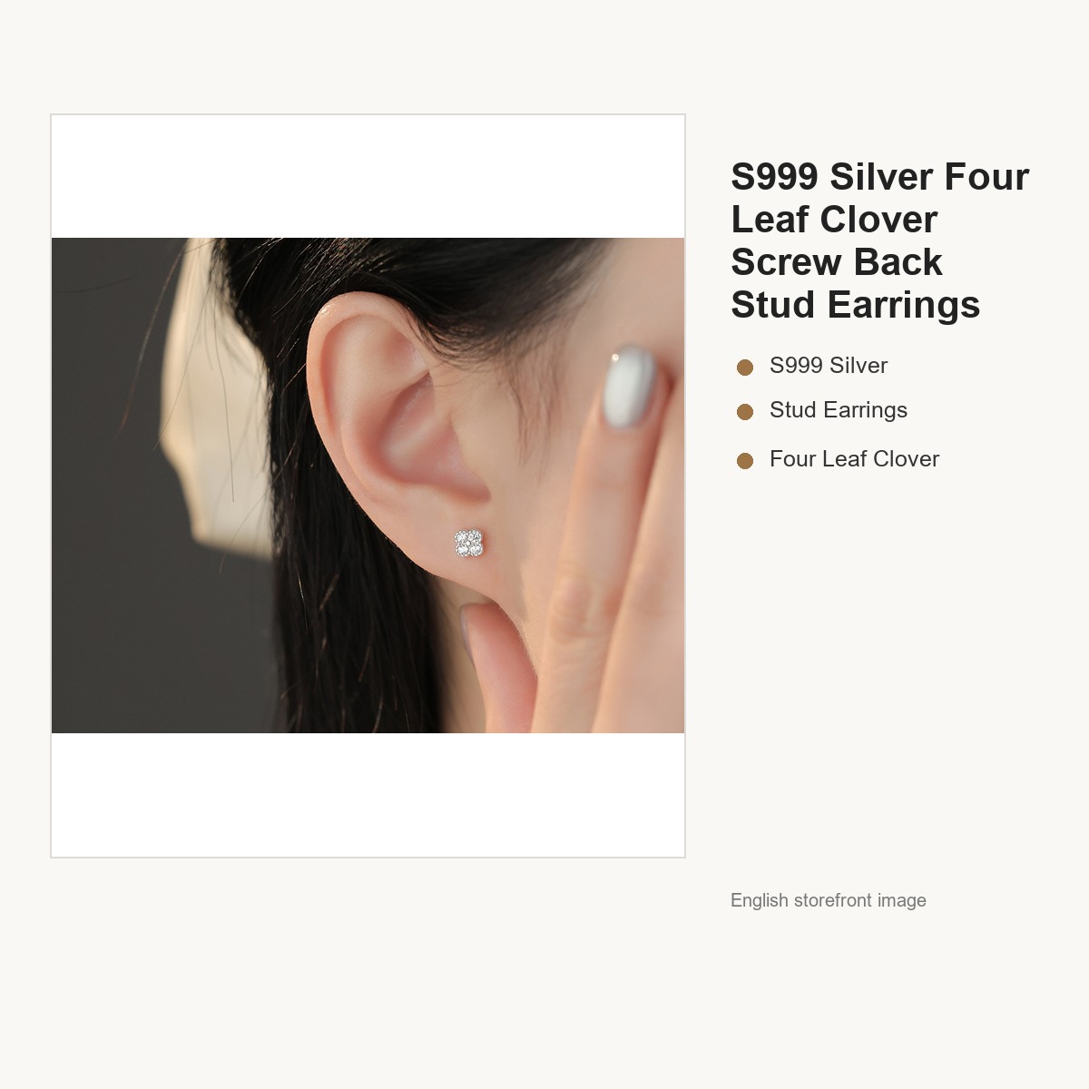 S999 Silver Four Leaf Clover Screw Back Stud Earrings gallery image 3