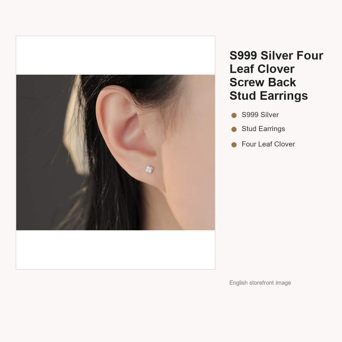 S999 Silver Four Leaf Clover Screw Back Stud Earrings gallery image 4