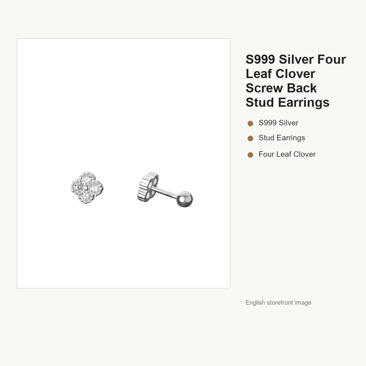 S999 Silver Four Leaf Clover Screw Back Stud Earrings gallery image 5