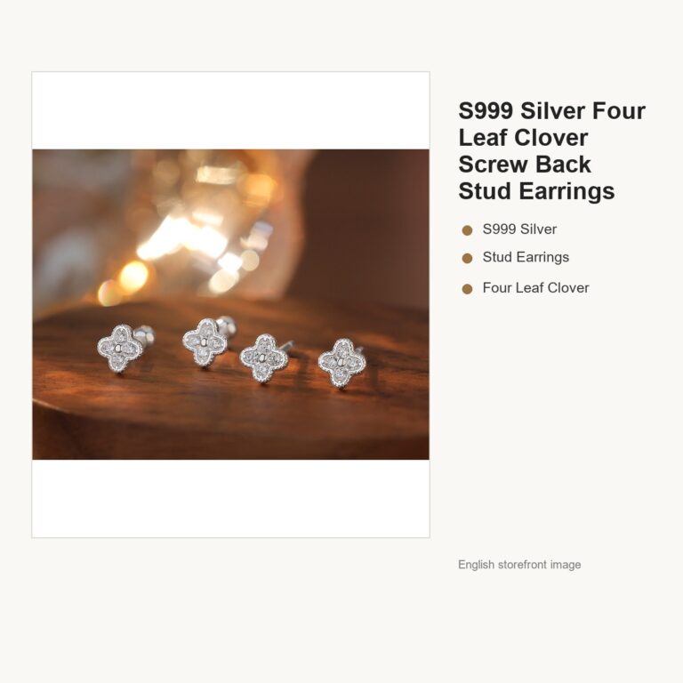 S999 Silver Four Leaf Clover Screw Back Stud Earrings gallery image 1