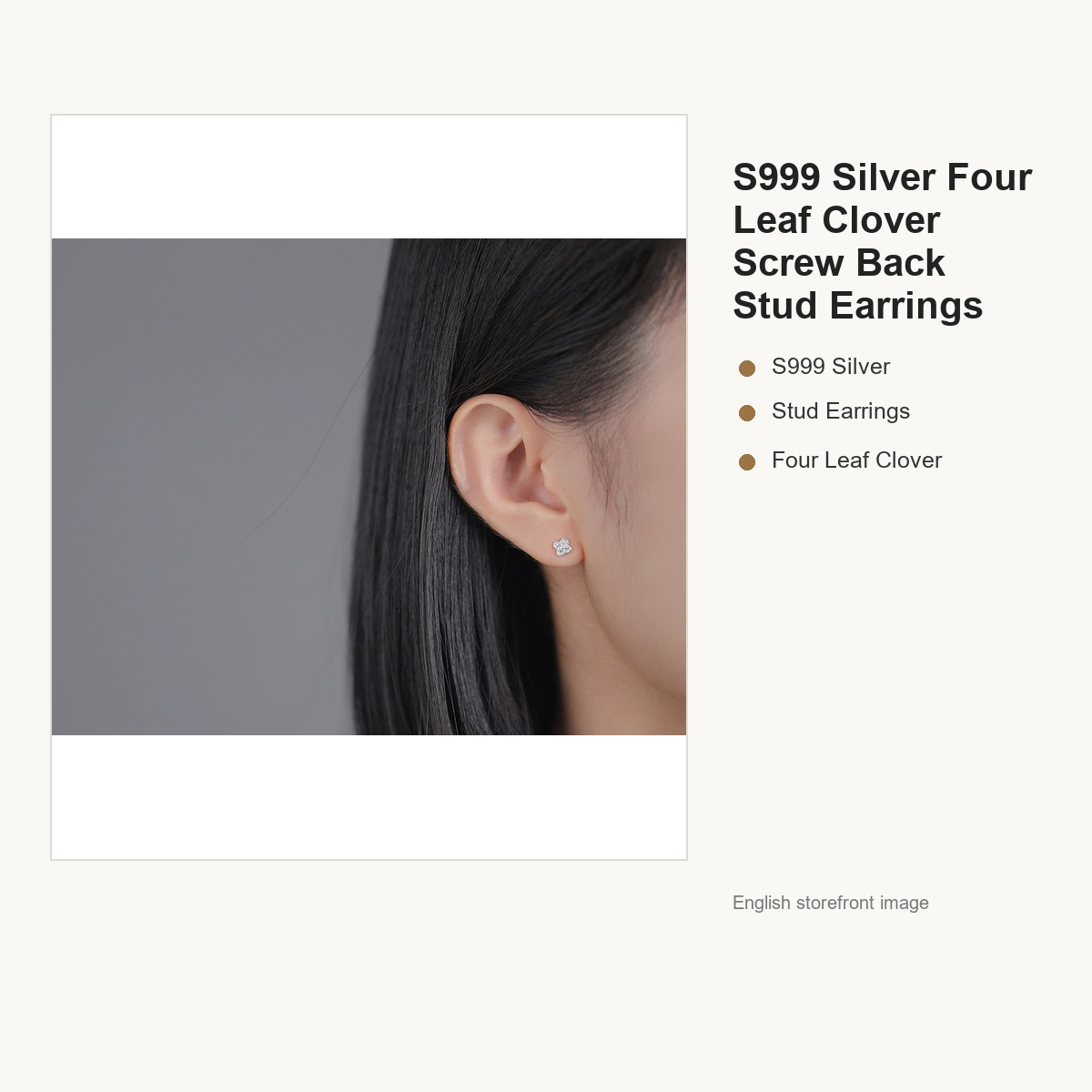 S999 Silver Four Leaf Clover Screw Back Stud Earrings gallery image 3