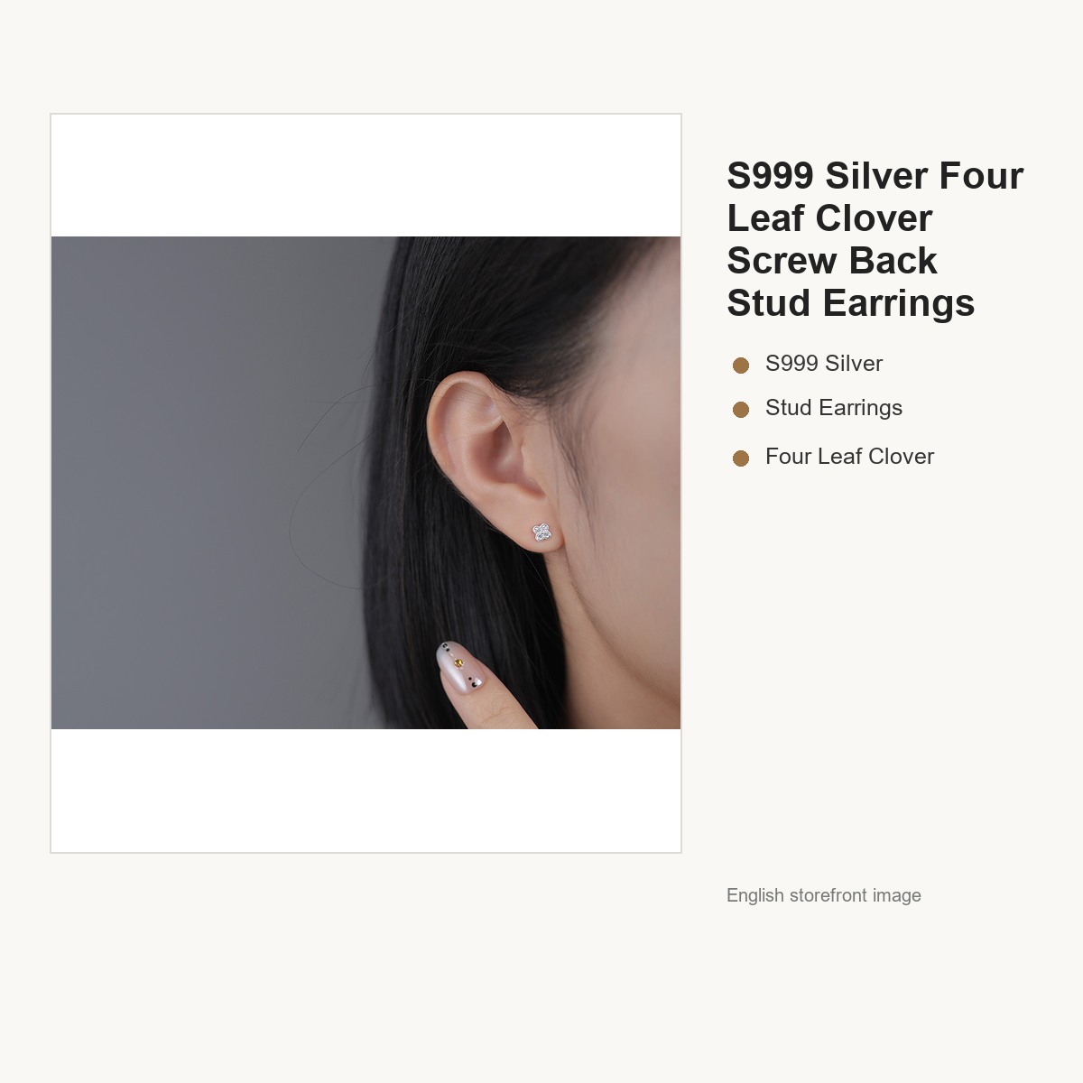 S999 Silver Four Leaf Clover Screw Back Stud Earrings gallery image 4
