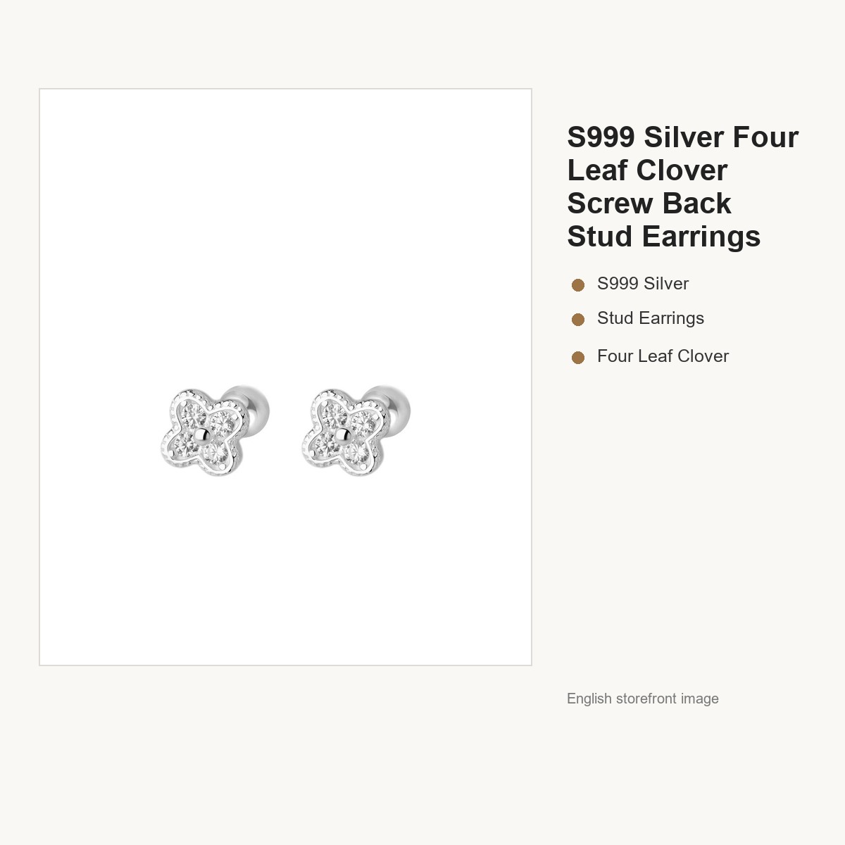 S999 Silver Four Leaf Clover Screw Back Stud Earrings gallery image 5
