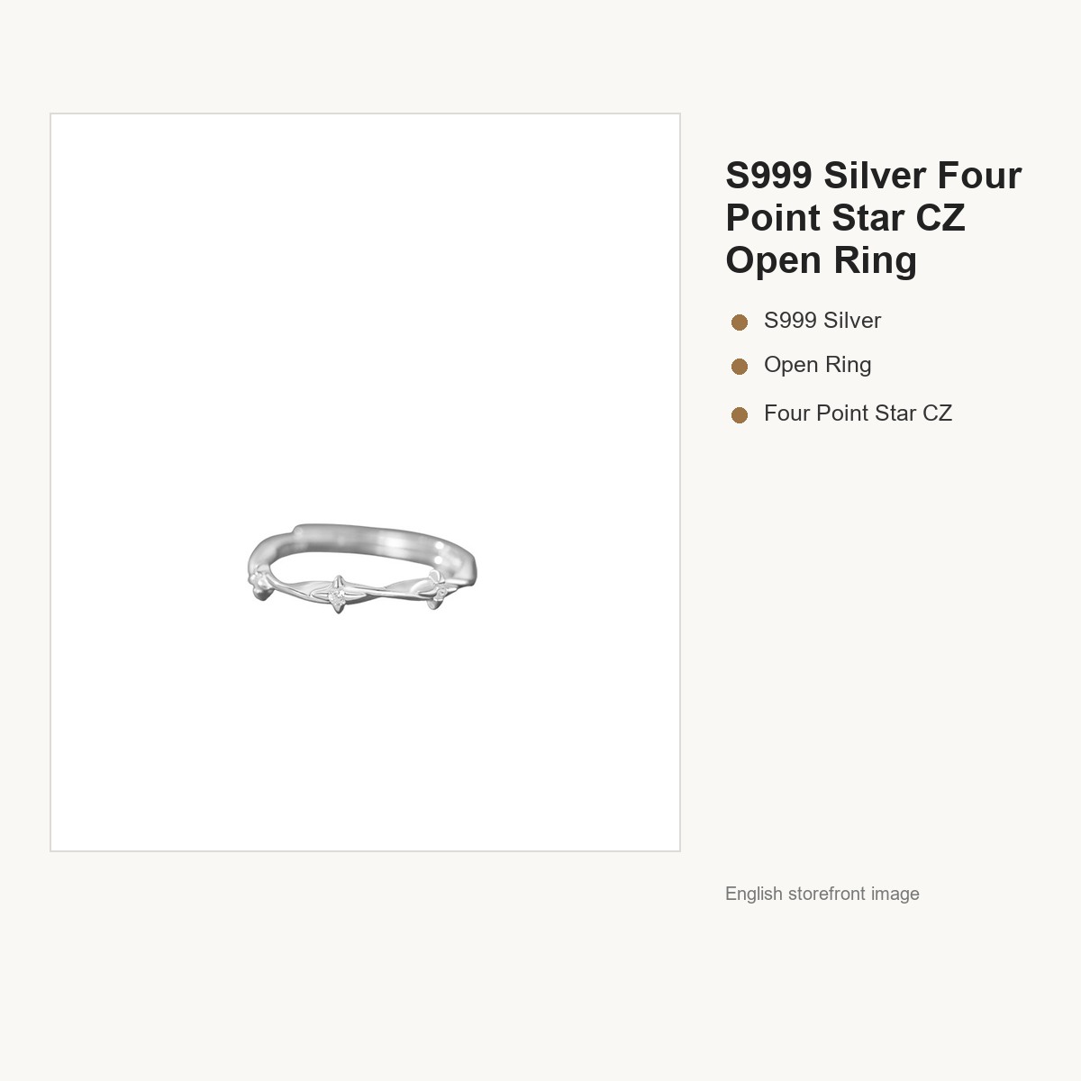 S999 Silver Four Point Star CZ Open Ring for Women gallery image 5
